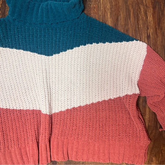 Boutique oversized super soft chunky knit color block turtleneck sweater large - Picture 3 of 7